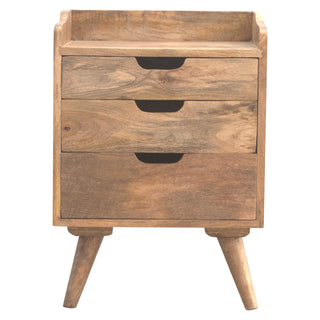 Mango Wood Bedside Table with 3 Drawers and Gallery Back