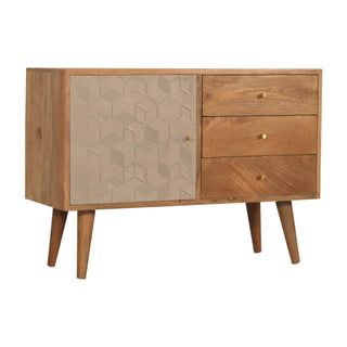 Mango Wood 3 Drawer 1 Cabinet Sideboard, Oak Finish