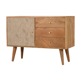 Mango Wood 3 Drawer 1 Cabinet Sideboard, Oak Finish