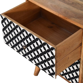 Diamond Screen Printed Bedside Table, Mango Wood