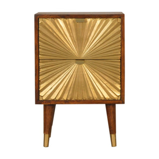 Brass Plated 2 Drawer Bedside Table, Mango Wood