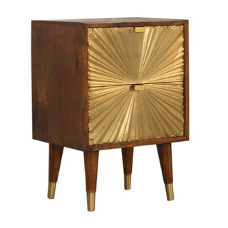 Brass Plated 2 Drawer Bedside Table, Mango Wood