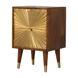 Brass Plated 2 Drawer Bedside Table, Mango Wood