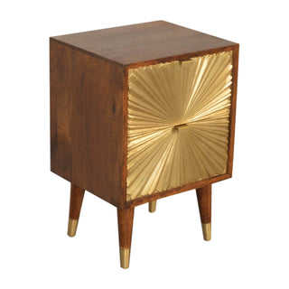 Brass Plated 2 Drawer Bedside Table, Mango Wood