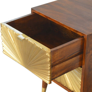 Brass Plated 2 Drawer Bedside Table, Mango Wood