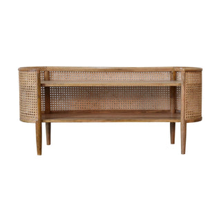 Mango Wood and Rattan Shelving Unit, Oak Finish