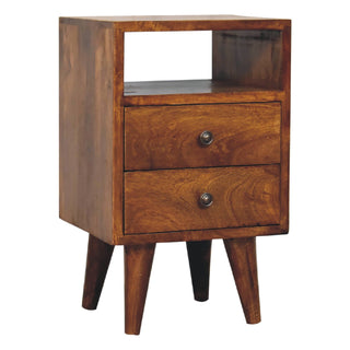 Narrow Classic Bedside Table, 2 Drawers, Chestnut