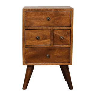 Mango Wood Bedside Table, Chestnut Finish, 4 Drawers