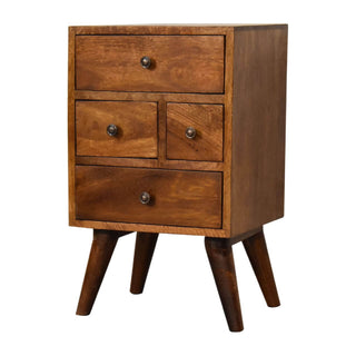 Mango Wood Bedside Table, Chestnut Finish, 4 Drawers