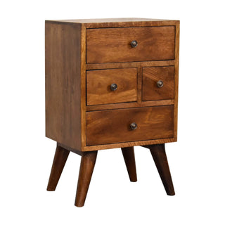 Mango Wood Bedside Table, Chestnut Finish, 4 Drawers