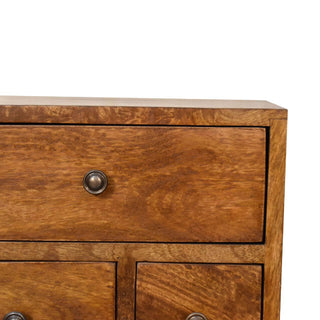 Mango Wood Bedside Table, Chestnut Finish, 4 Drawers