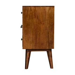 Mango Wood Bedside Table, Chestnut Finish, 4 Drawers