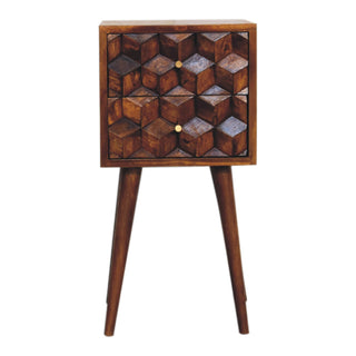 Narrow Cube Carved Bedside Table, 2 Drawers