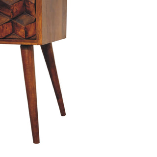 Narrow Cube Carved Bedside Table, 2 Drawers