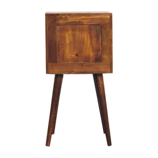 Narrow Cube Carved Bedside Table, 2 Drawers