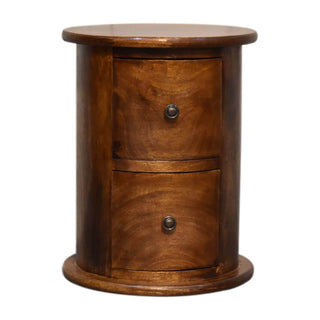 2 Drawer Drum Bedside Table, Mango Wood