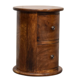 2 Drawer Drum Bedside Table, Mango Wood