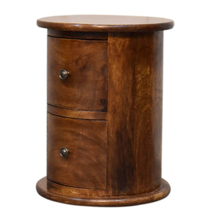 2 Drawer Drum Bedside Table, Mango Wood