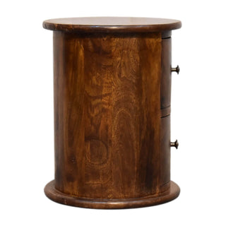 2 Drawer Drum Bedside Table, Mango Wood