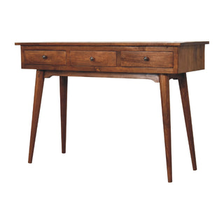 3 Drawer Console Table, Mango Wood in Chestnut Finish