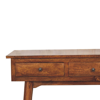 3 Drawer Console Table, Mango Wood in Chestnut Finish