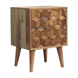 Cubana 2 Drawer Mango Wood Bedside Table, Cube Carved Design