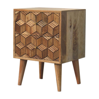 Cubana 2 Drawer Mango Wood Bedside Table, Cube Carved Design