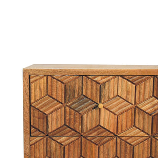 Cubana 2 Drawer Mango Wood Bedside Table, Cube Carved Design