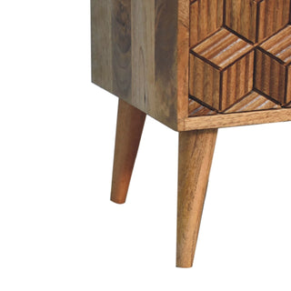 Cubana 2 Drawer Mango Wood Bedside Table, Cube Carved Design