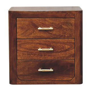 Mango Wood 3-Drawer Bedside Table with T-Bar Handles