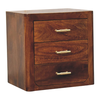 Mango Wood 3-Drawer Bedside Table with T-Bar Handles