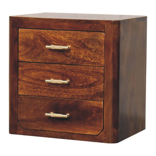 Mango Wood 3-Drawer Bedside Table with T-Bar Handles