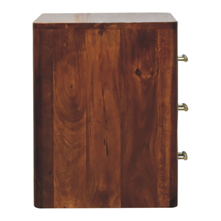 Mango Wood 3-Drawer Bedside Table with T-Bar Handles