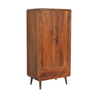 Mango Wood Double Wardrobe with 1 Drawer, Chestnut Finish