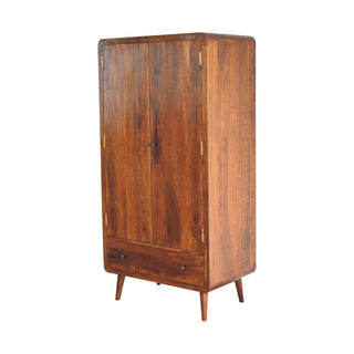 Mango Wood Double Wardrobe with 1 Drawer, Chestnut Finish