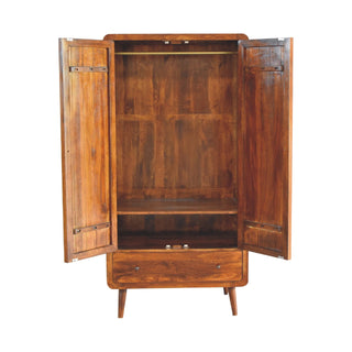 Mango Wood Double Wardrobe with 1 Drawer, Chestnut Finish