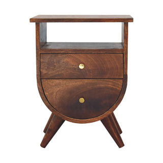 Mango Wood Bedside Table with 2 Drawers, 1 Shelf