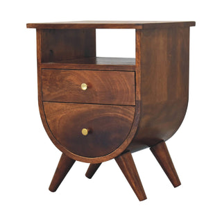 Mango Wood Bedside Table with 2 Drawers, 1 Shelf