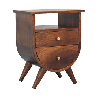 Mango Wood Bedside Table with 2 Drawers, 1 Shelf