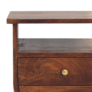 Mango Wood Bedside Table with 2 Drawers, 1 Shelf