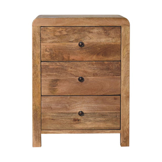 3 Drawer Curved Bedside Table, Mango Wood