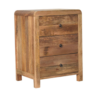 3 Drawer Curved Bedside Table, Mango Wood