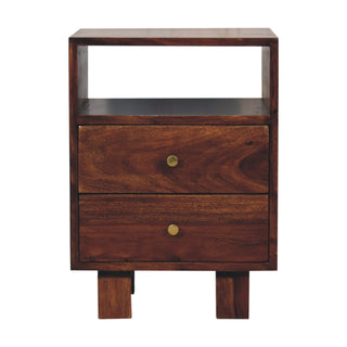 Mango Wood Bedside Table with 2 Drawers 1 Shelf