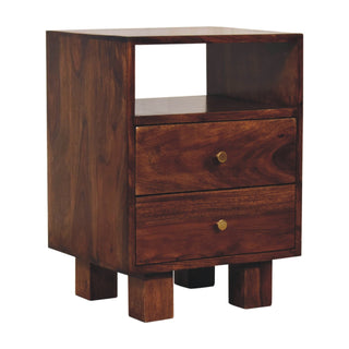 Mango Wood Bedside Table with 2 Drawers 1 Shelf