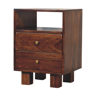 Mango Wood Bedside Table with 2 Drawers 1 Shelf