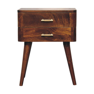 T-Bar 2 Drawers Wooden Bedside Table, Chestnut