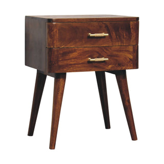 T-Bar 2 Drawers Wooden Bedside Table, Chestnut