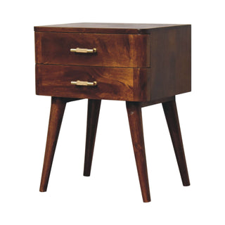 T-Bar 2 Drawers Wooden Bedside Table, Chestnut