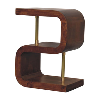 S-Curve Brass Wooden Side Table