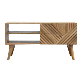 Lille 2 Drawer 1 Shelf TV Stand, Mango Wood in Oak Finish